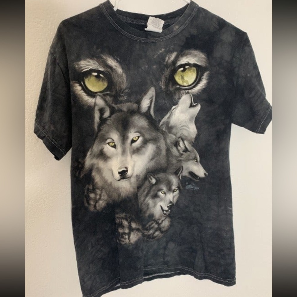 Vintage Wolf Graphic Shirt Men's Shirt Size Small Black Tie Dye
